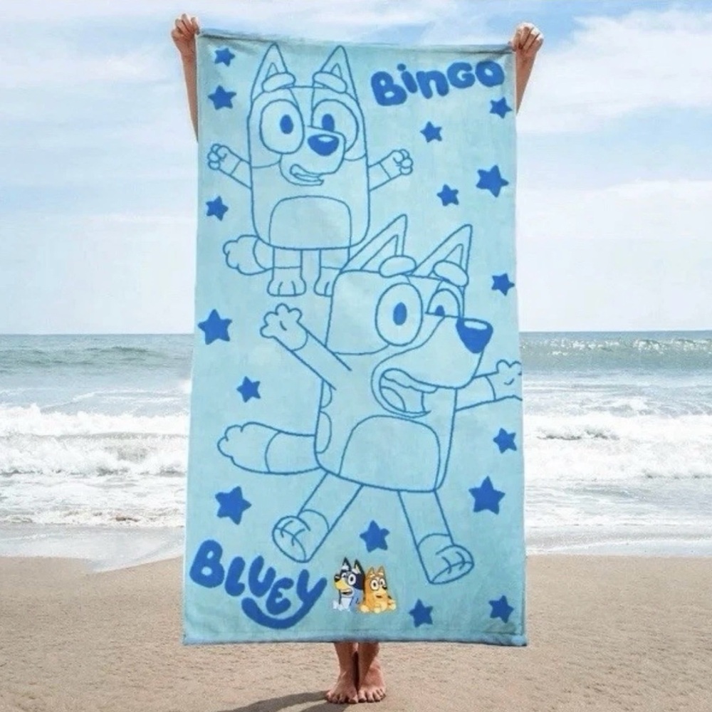 New Bluey & Bingo Beach towel with Embroidered  100% cotton big & soft 34”X63”